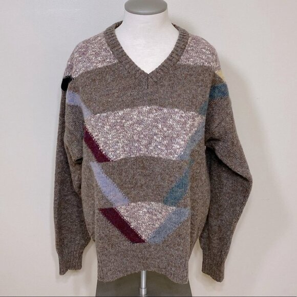 Vintage Wool Brown Dad Sweater Made  In Italy M - Picture 9 of 9